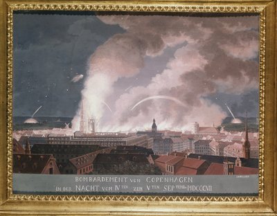 De Tweede Slag om Kopenhagen (of het Bombardement van Kopenhagen) 1807 door Danish School